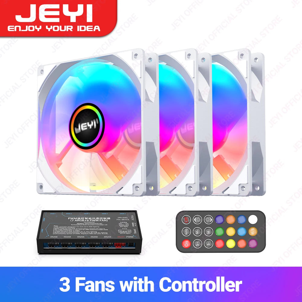 JEYI 120mm PC ARGB Cooling Fan AURA SYNC RGB Computer Fans Ultra Silent Heatsink Ventilador with 4PIN PWM and 5V 3PIN ARGB Port