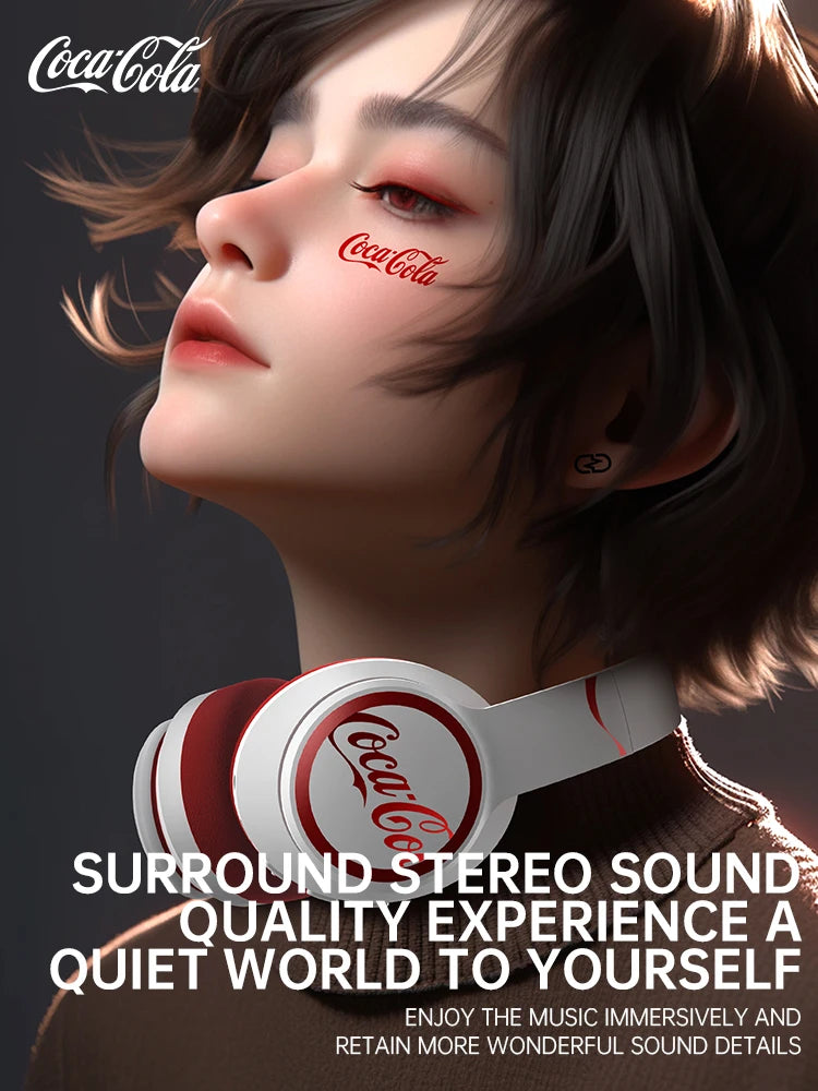 Coca-Cola Audifomos Bluetooth Inalambrico Wireless Headphones Bluetooth 5.3 Earphone Stereo HIFI Headset Game Earbuds With Mic