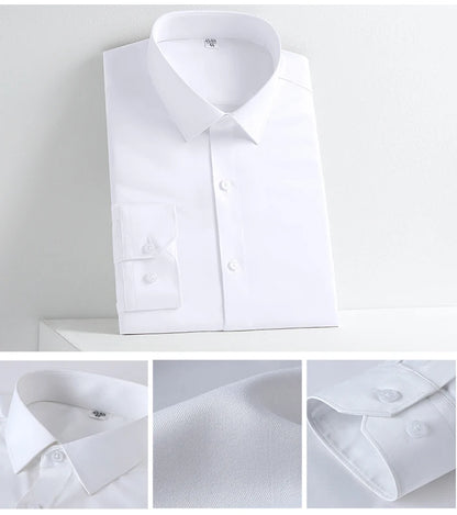 Men's Stretchy Smooth Long Sleeve Solid Dress Shirt Without Pocket Comfortable Standard-fit Wrinkle Free Smart Casual Shirts