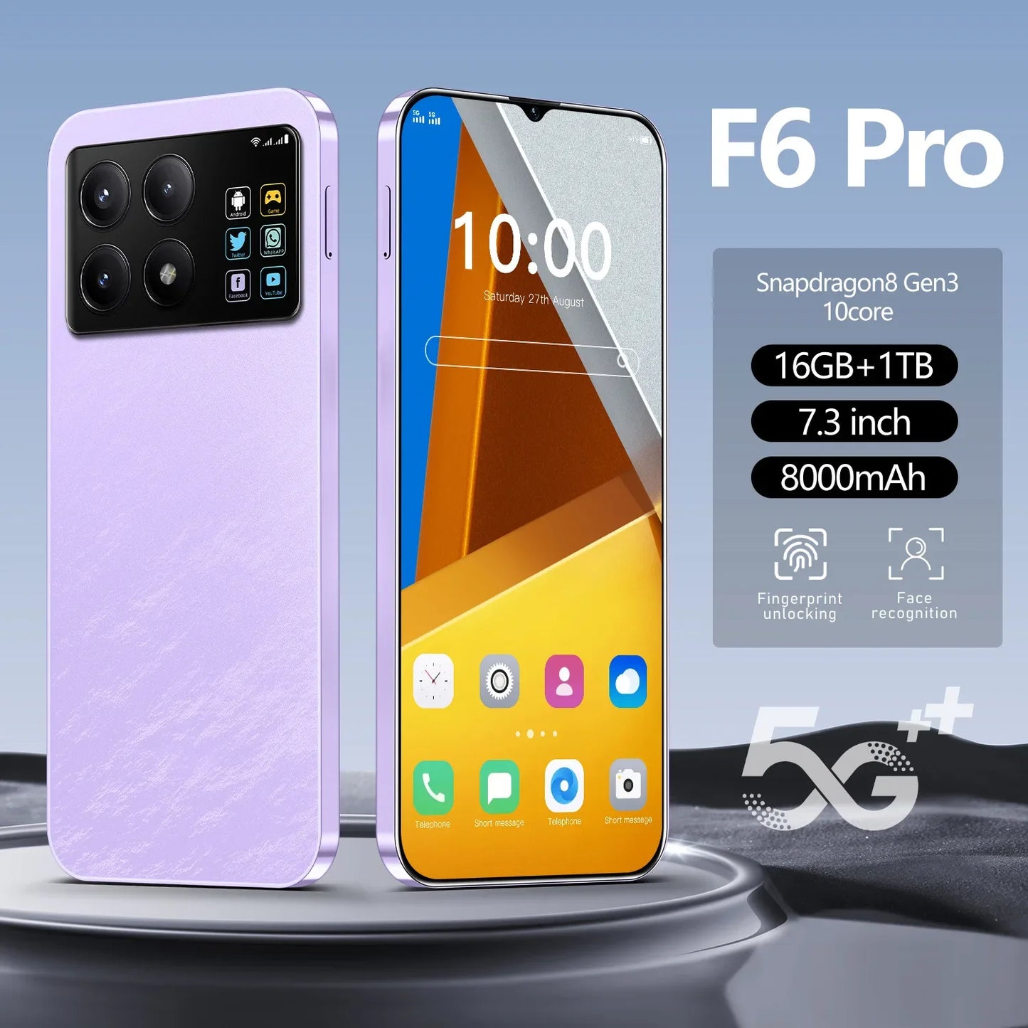 Hot-selling New F6 Pro Mobile Phone 7.3-inch Ultra-large Screen HD Smartphone Portable Cheap Android Smartphone S22Ultra Celular