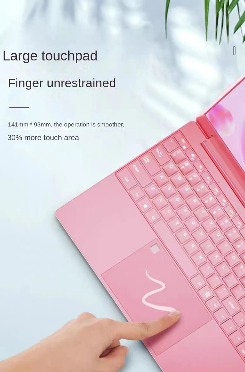 Woman Laptop Windows 10 Office Education Gaming Notebook Pink 15.6“10th Gen Intel Celeron J4125 12G RAM 1T Dual WiFi Narrow Side