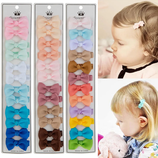 12Pcs/Lot/12Pcs 4.5cm Solid Grosgrain Ribbon Bowknot Kids Hair Clips Handmade Bows Baby Girls Barrettes Hairpins Photo Props Gift Set