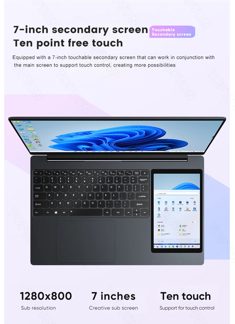 Super Deal Dual Screen Laptop 15.6" IPS + 7'' Touch Intel Celeron N100 Max 32G DDR4 2T SSD Slim Office Notebook PC Computer