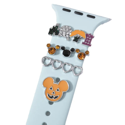 Disney Mickey Mouse Metal Watch Band Decoration Kawaii Hallowmas Apple Watch Jewelry Smart Watch Silicone Strap Bracelet Jewelry