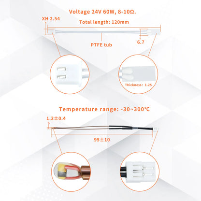 24V 60W Ceramic Cartridge Heater for Bambu Lab X1.X1C.P1P.P1S 3D Printer 100K NTC 3950 Thermistor Temperature Sensor 350℃