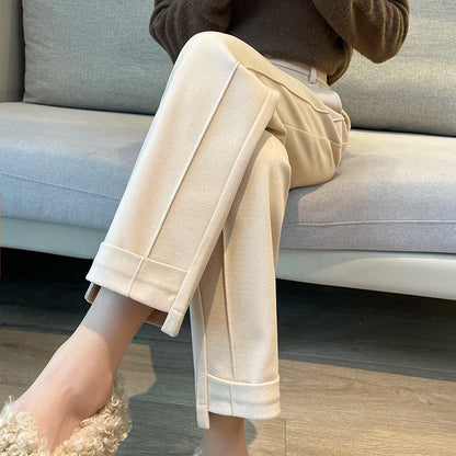 Woolen Pants Women's Harem Pencil Pants 2024 Autumn Winter High Waist Casual Pantalones Beige Black Women Ankle-Length Trousers