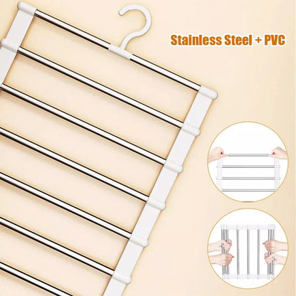 4/6/8 Layers Stainless Steel Trouser Hanger,Magic Foldable Pants Rack for Save Wardrobe Space,Ladder Hangers Storage Organizer