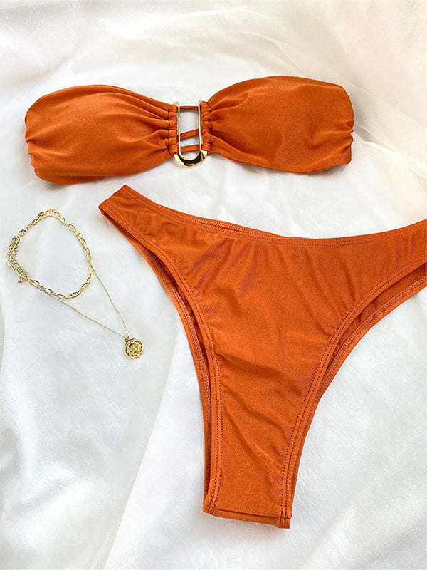 Nuovo costume da bagno brasiliano a fascia con scollo a U in 4 colori, costume da bagno da donna, due pezzi, bikini, costume da bagno
