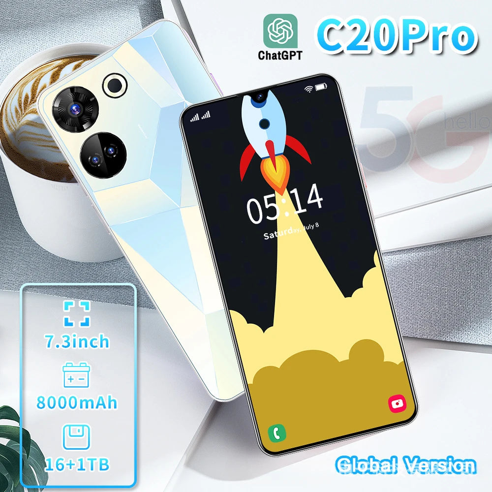 C20Pro Android Smartphone 7.3-inch HD Screen 16+1T Memory Hot Selling Cheap Mobile Phone for Foreign Trade S22 S23 Ultra