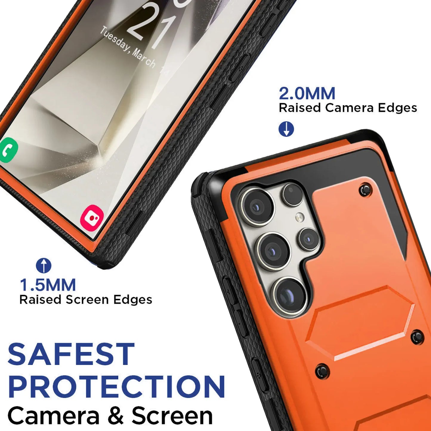 For Samsung Galaxy S24/S24+/S24 Plus/S24 Ultra 5G Phone Case Shockproof Protective Heavy Duty Rugged Hybrid Cover Orange