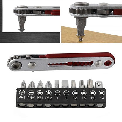 1Pc Flat Head Ratchet Wrench With 10 Pcs Screwdriver Bit 90 Degree Offset Screwdriver Handle With Bit Set Professional Hand Tool