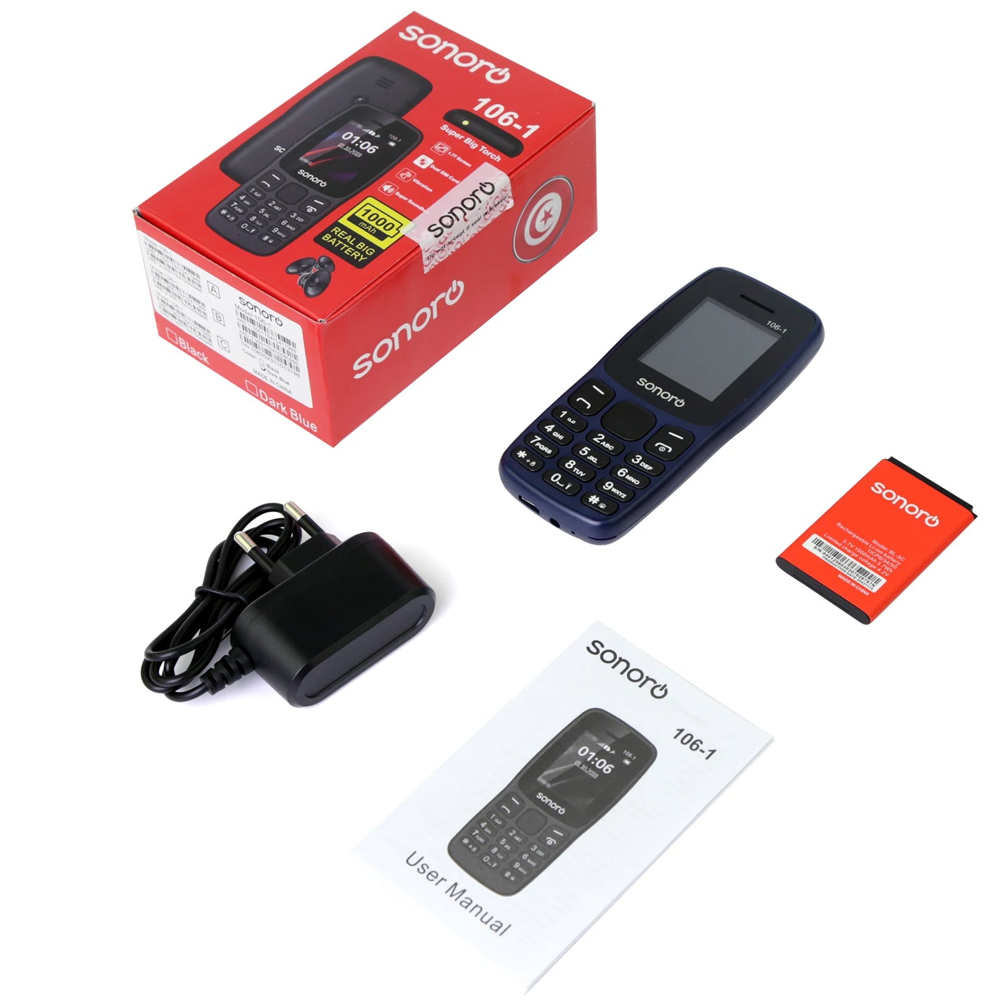 MKTEL 106 Feature Phone 1.77" Display 800mAh Battery Dual SIM Dual Standby Strong Torch MP3 MP4 FM Radio Bluetooth GPRS