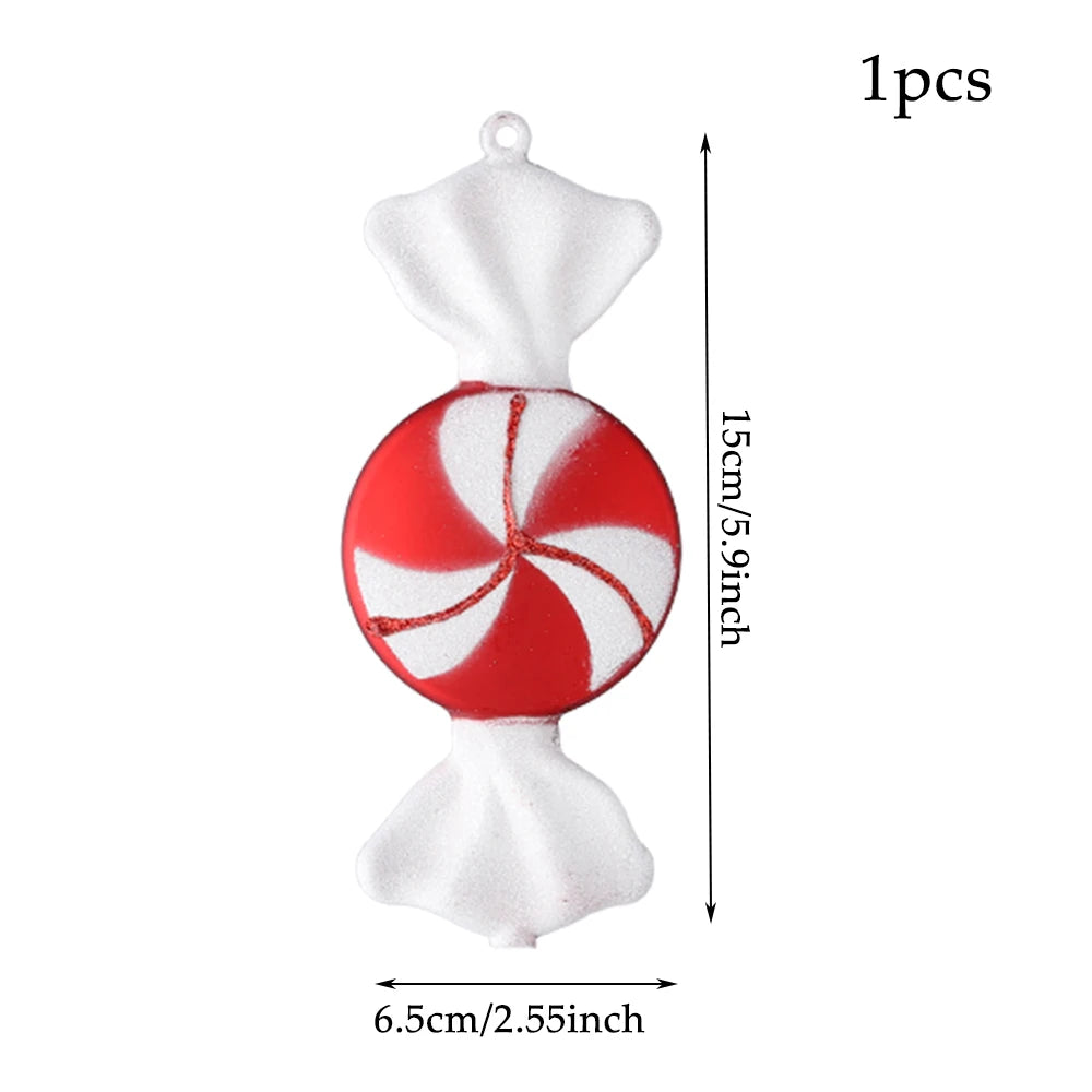 1Pcs 16CM Christmas Candy Pendant Red White PVC Painted Lollipop Cane Christmas Tree Decoration Christmas Home Decor Kids Gifts