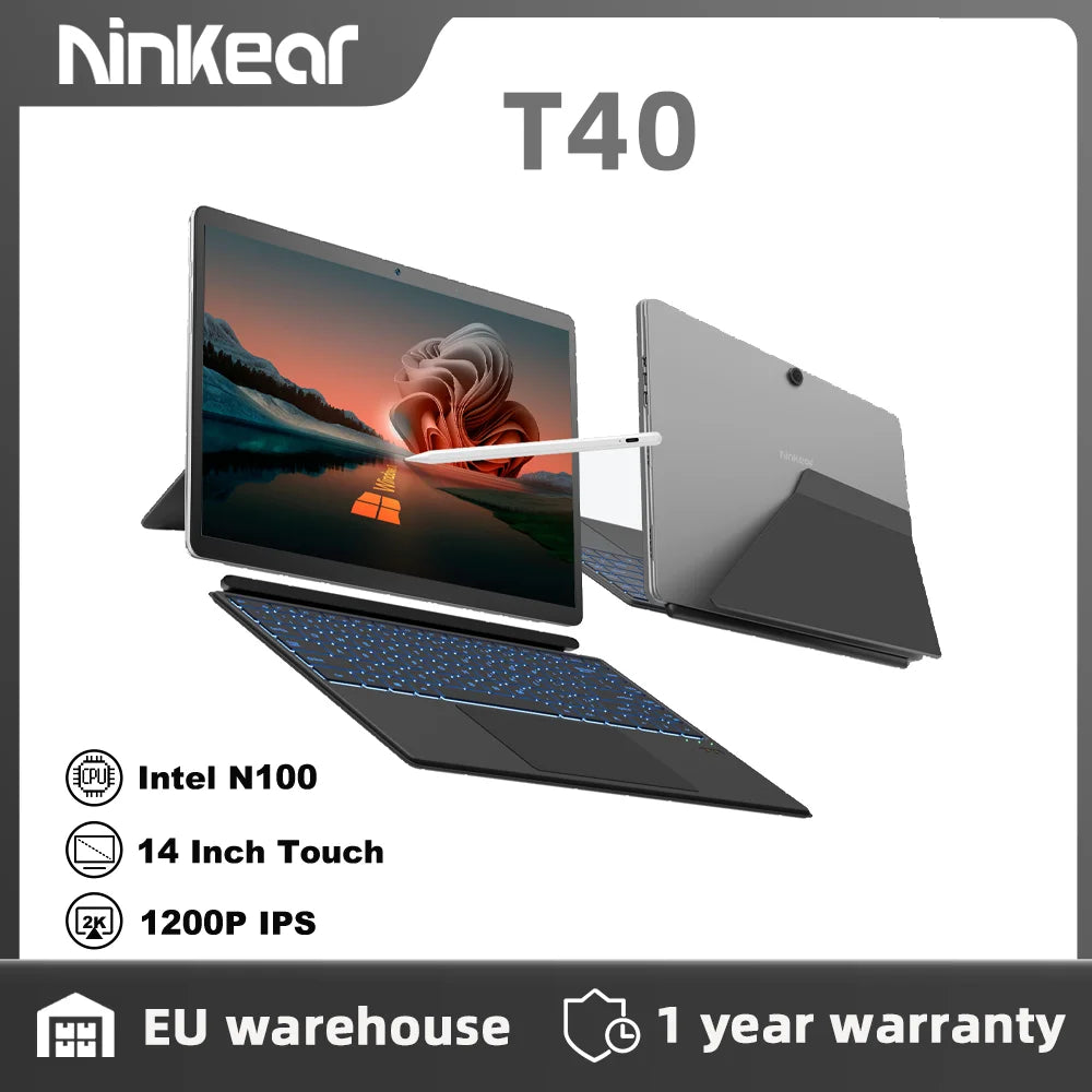 Ninkear T40 Tablet Mini Laptop 14 inch 2 in 1 Intel N100 16GB+512GB 1200P IPS Touch Screen Windows 11 Notebook Free Shipping