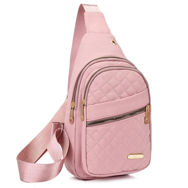 Women Pink Chest Bag 2024 Ladies Waterproof White Chest Backpack Shoulder Bag Oxford Cloth Crossbody Bag Cycling Sports Backpack