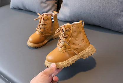 Botas Girl Shoe High Top Kid Shoe2024winter Fashion Child Boot Boy Leather Shoe Allmatch Ankle Boot Warm Girl Boot Bota Infantil