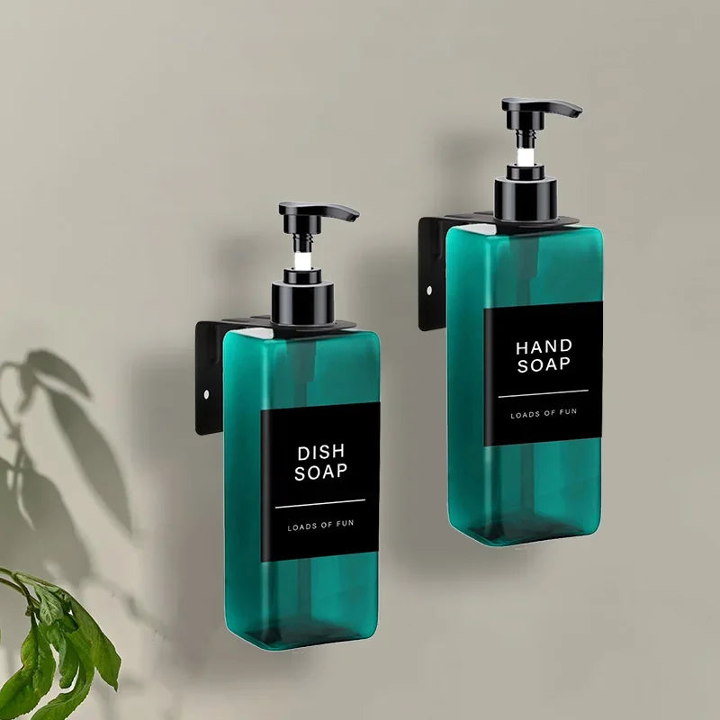 500ml Square Bottle With Label&Rack Soap Dispenser Refillable Empty Shampoo Hand Sanitizer Conditioner Container for Bathroom