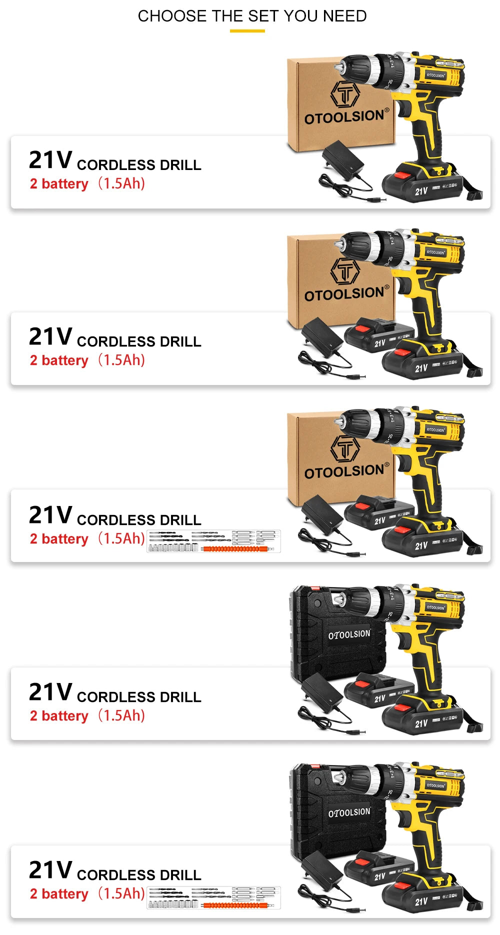 OTOOLSION New 21V Impact Cordless Drill Electric Screwdriver Rechargeable Battery Wireless Hand Drill Power Tools For DIY Home