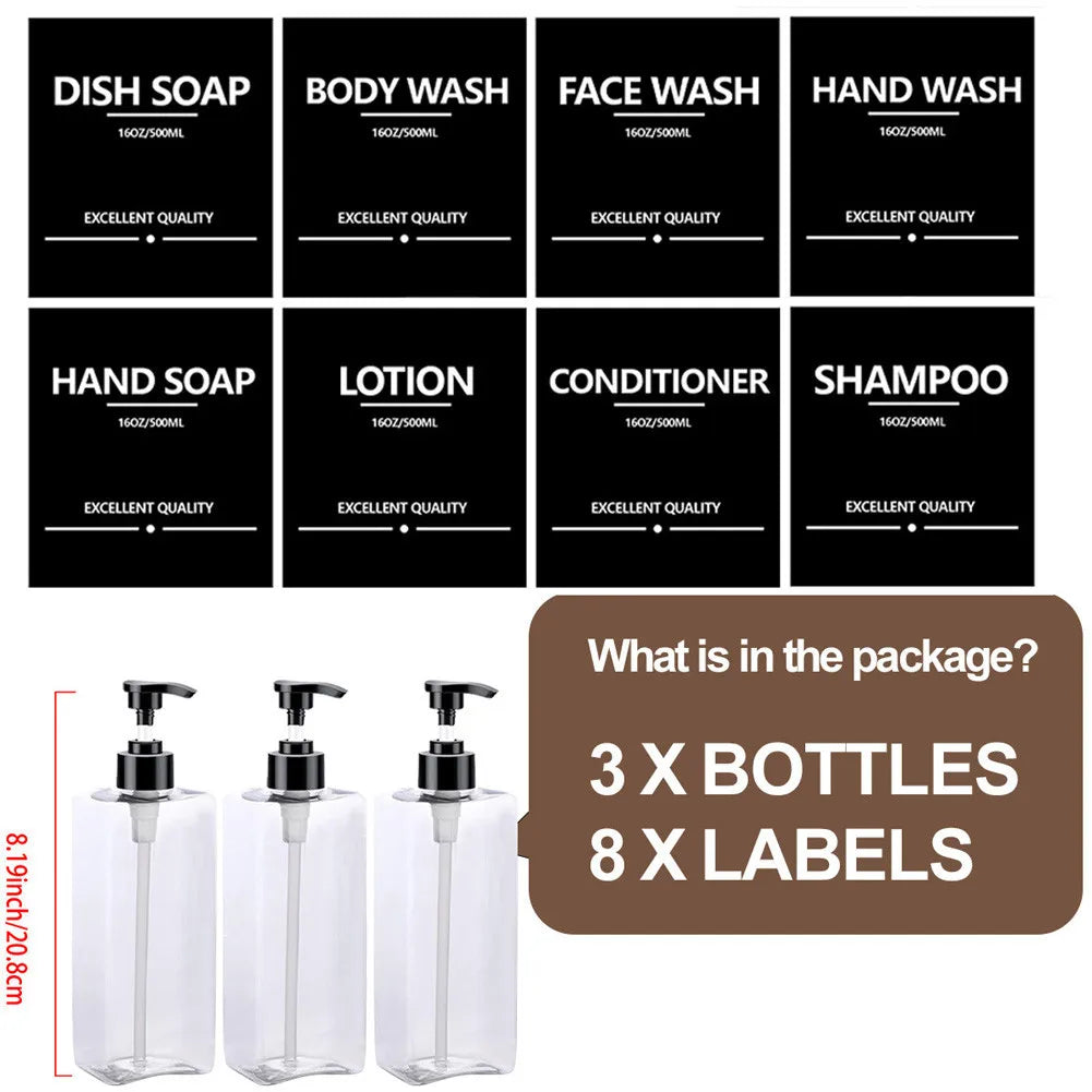 Bathroom Refillable Liquid Square Bottle Dispenser Lotion Containers With Labels Dish Soap Body Wash Dispenser 500ml