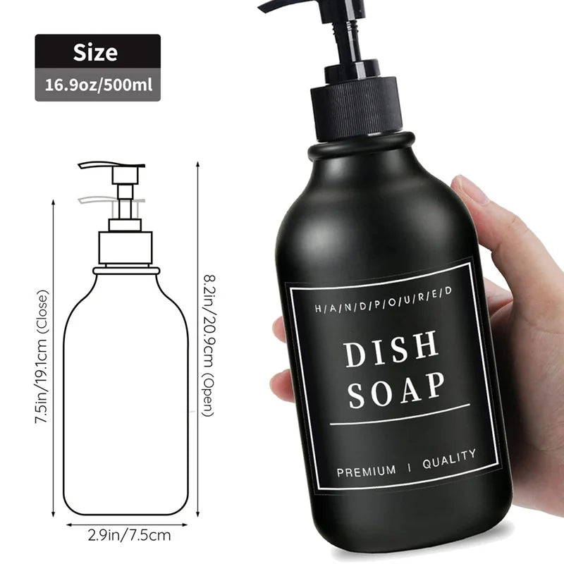 500ml Portable Empty Pump Dispenser Bottle Cylinder Shampoo Lotion Soap Hand Sanitizer Bottle with Tray 12 Label Bathroom