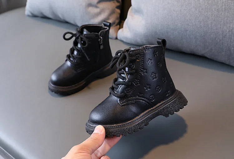 Botas Girl Shoe High Top Kid Shoe2024winter Fashion Child Boot Boy Leather Shoe Allmatch Ankle Boot Warm Girl Boot Bota Infantil