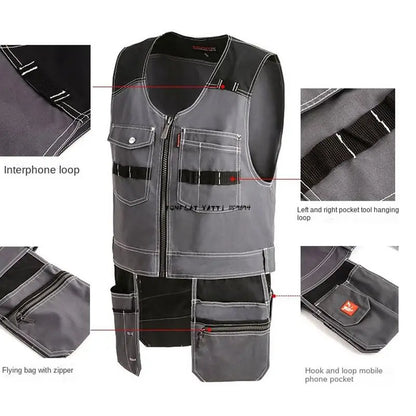 High Quality Men Male Outdoor Workwear Mens Work Vests Multifunction Tool Multi Pockets Vests Waistcoat tuta da lavoro uomo 2XL