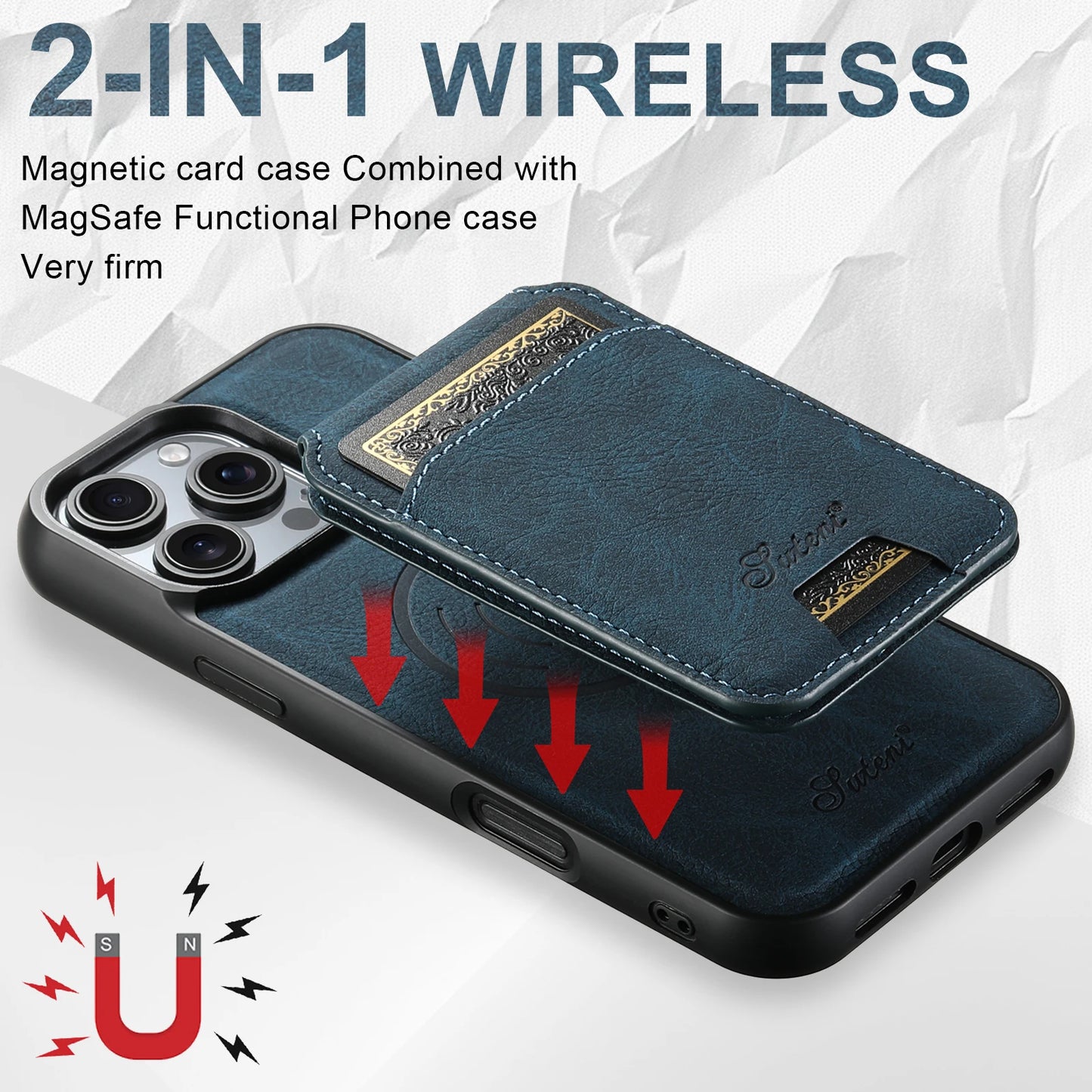 Leather Magnetic 2-in-1 Card Holder Wallet Phone Case Compatible with MagSafe Wireless Charging for iPhone 16ProMax 15Plus 14 13