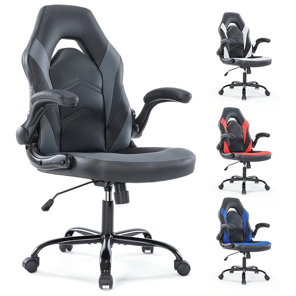 JHK Sedia da scrivania ergonomica per computer da ufficio Sedia da gioco per la casa Sedia da corsa regolabile in pelle PU Bracciolo ribaltabile per mobili natalizi