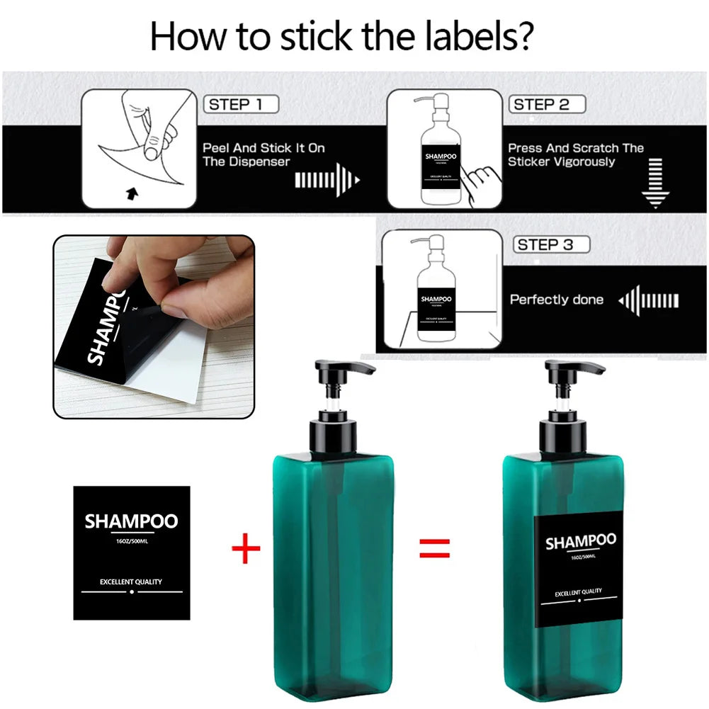 2PCS 500ml Refillable Square Soap Dispenser Bathroom Hand Pump Bottle Liquid Shampoo Body Wash Container With Waterproof Labels