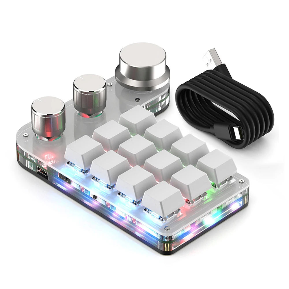 Programmable DIY Mechanical Keyboard RGB 12 Keys 3 Knob Custom Macro Keypad Bluetooth/USB Hotswap Keyboard for Macbook Laptop PC