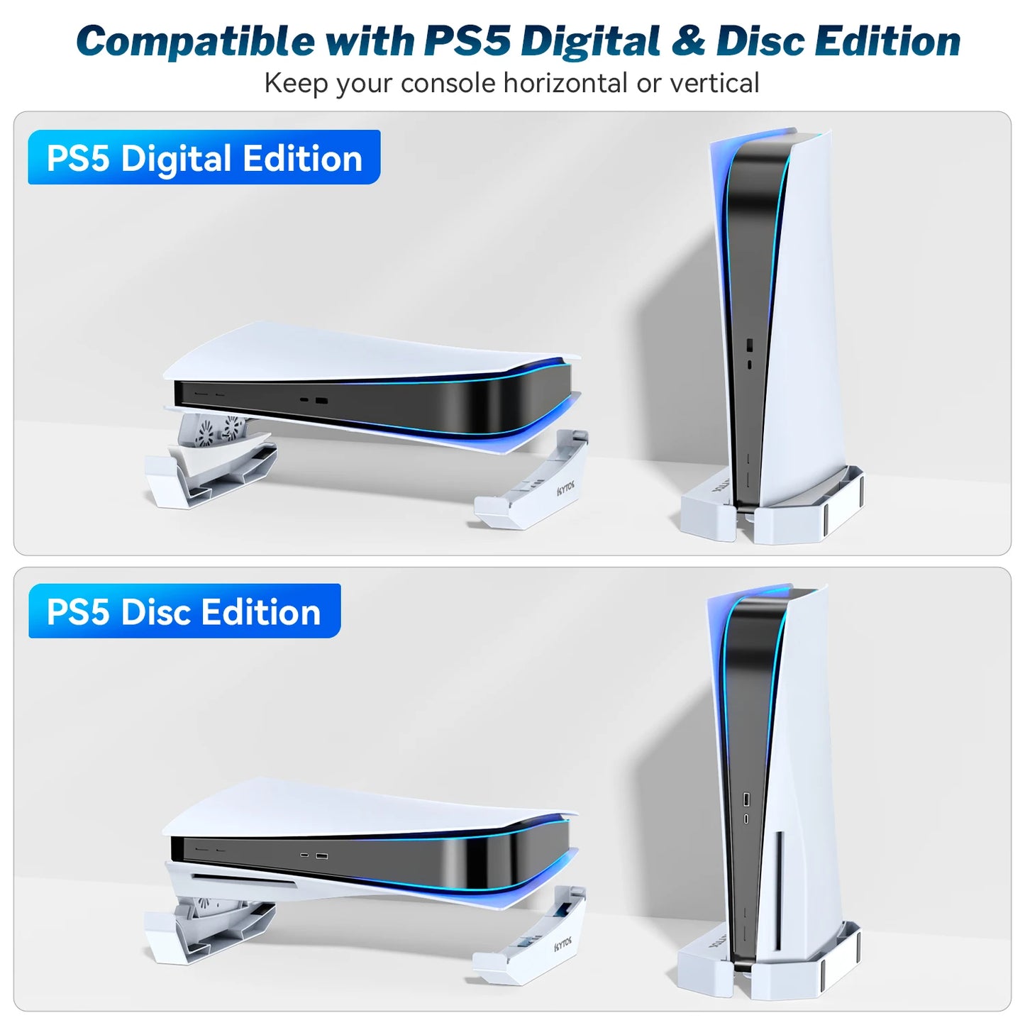 for PS5 Console Horizontal & Vertical Cooling Stand PS5 Dual Cooling Fans for Playstation 5 Disc & Digital Editions Cooler