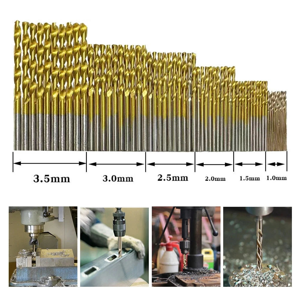 Titanium Coated HSS Twist Drill Bit Set Metal Hole Grooving Drill Saw Carpenter Woodworking Tools 1.0mm-3.5mm 50Pcs 60Pcs Drill