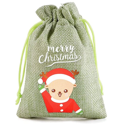 Linen Cotton Drawstring Bags Merry Christmas Decoration 2024 Christmas Navidad Natal New Year 2025 Packing Gift Candy Bag