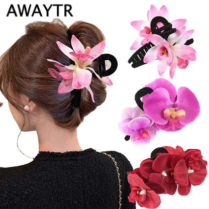 AWAYTR Phalaenopsis Flower Hair Claw Clips for Women Girls Hair Clip Barrette Gladiolus Hair Clamps Headwear Hair Accessories