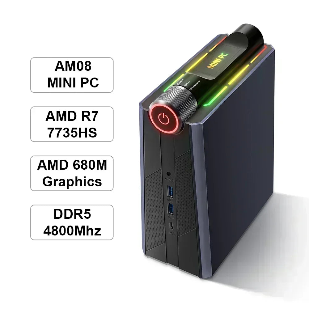 Chatreey AM08 Mini PC AMD Ryzen 7 7735HS 680M 8 Cores Gaming Desktop Colorful Lighting Computer NVME SSD