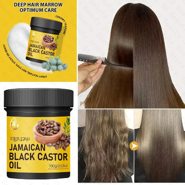 Maschera per capelli all'olio di ricino nero per capelli danneggiati, trattamento alla cheratina, crema lisciante e nutriente in 5 secondi.