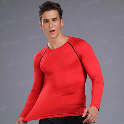 Men Gym Fitness Workout Tights Sport Jersey Athletic Running Shirt Compression Long Sleeve T Shirt Men Elastic Training T-shirt