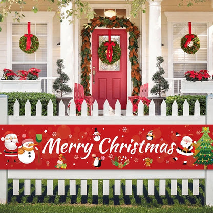 Christmas Outdoor Banner Flag Merry Christmas Decoration for Home 2024 Xmas Ornament Navidad Natal Noel Gift Happy New Year 2025