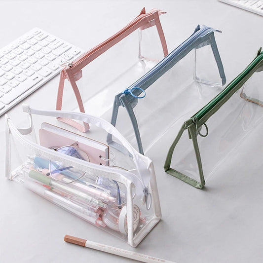 Transparent Pencil Case Large Capacity Simple Pen Bag Kawaii Cosmetic Bag School Study Stationery Office Supplies