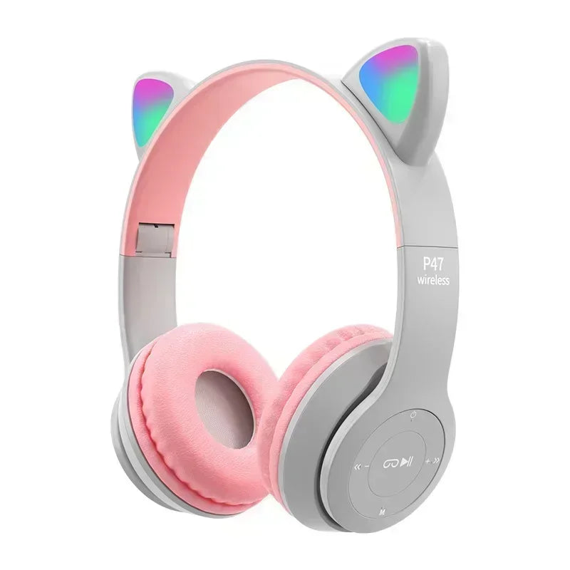 Hot P47M Wireless Headphone Flash Light Cute Cat Ears Fone with Mic Control LED Stereo Music Helmet Phone Bluetooth Headset Gift