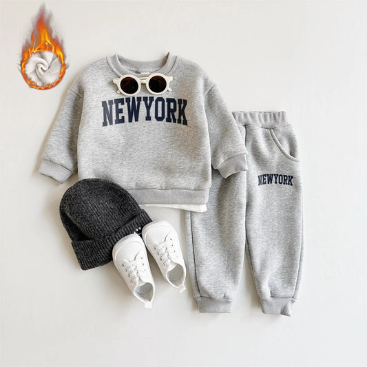 Baby Clothing Set Boys Girls Hoodie 2PCS Set Print Letter Patterns Sports Suit Sweatshirt Winter Outfit Thickened Clothing