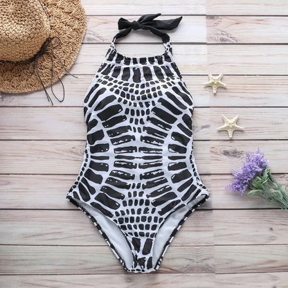 One Piece Bikini Set Women Sexy Bathing Suit Hanging Neck Lace-up Fashion Backless Beachwear Leopard print Swim Bodysuit 2024