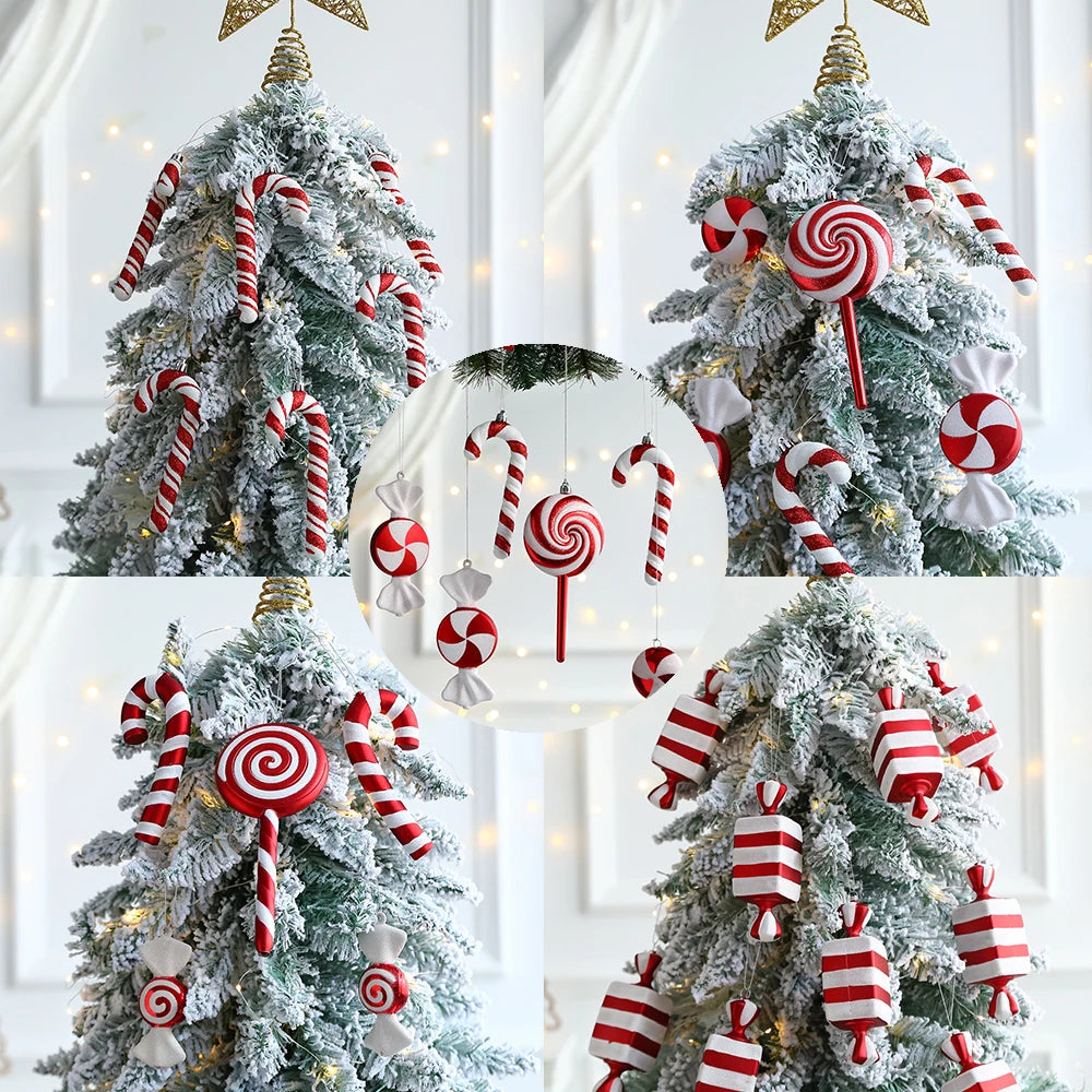 1Pcs 16CM Christmas Candy Pendant Red White PVC Painted Lollipop Cane Christmas Tree Decoration Christmas Home Decor Kids Gifts