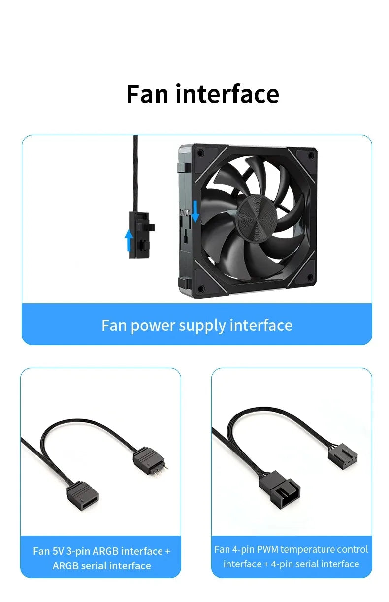 TEUCER JM5 Computer Chassis Fan 12cm ARGB Cableless Modular Fan Kit 4Pin PWM Quiet Cooling Fan Compatible Water Cooling Radiator