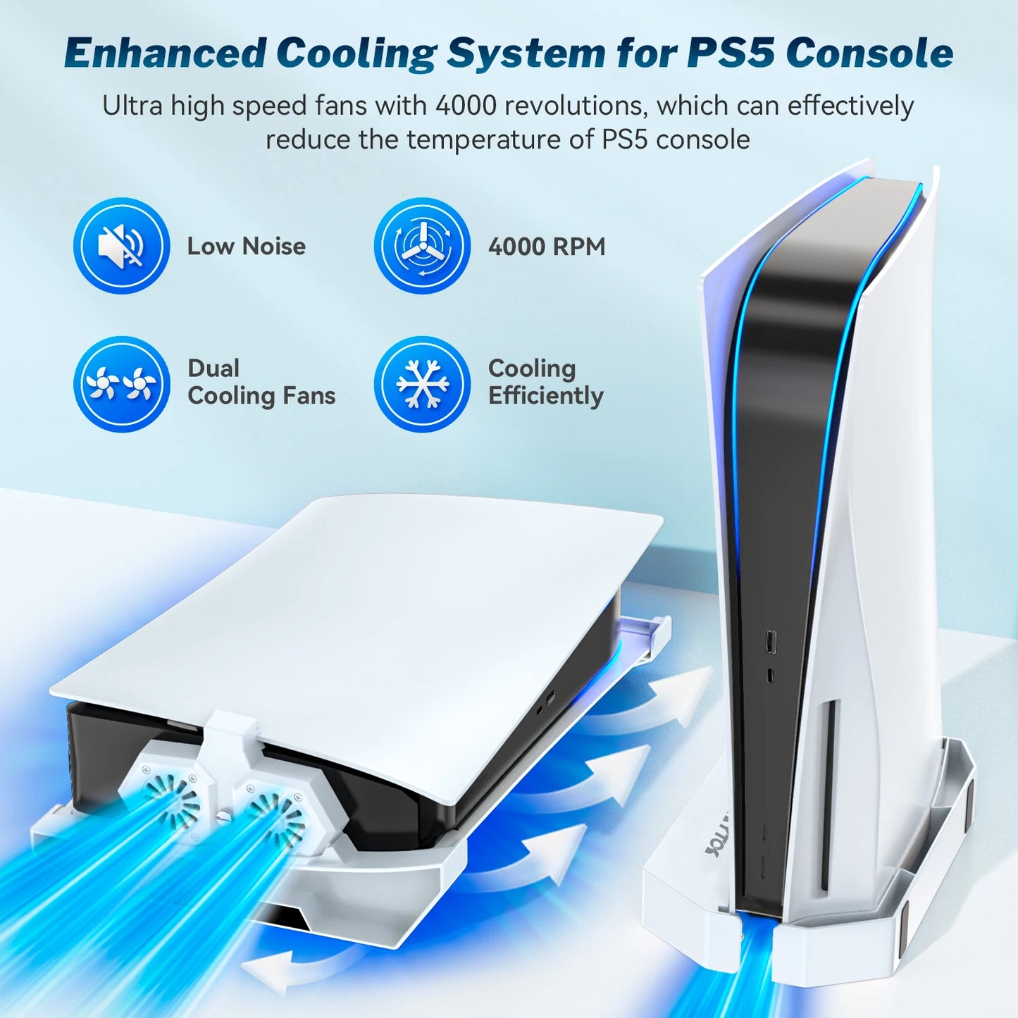 for PS5 Console Horizontal & Vertical Cooling Stand PS5 Dual Cooling Fans for Playstation 5 Disc & Digital Editions Cooler