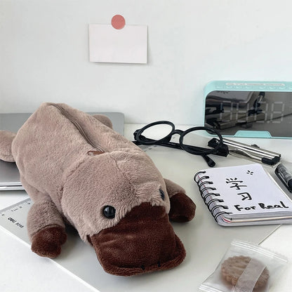 Cute Cartoon Platypus Pencil Case Cosmetic Bag Plush Pen Pouch Large Capacity Multifunctional Storage Bag School Supplies