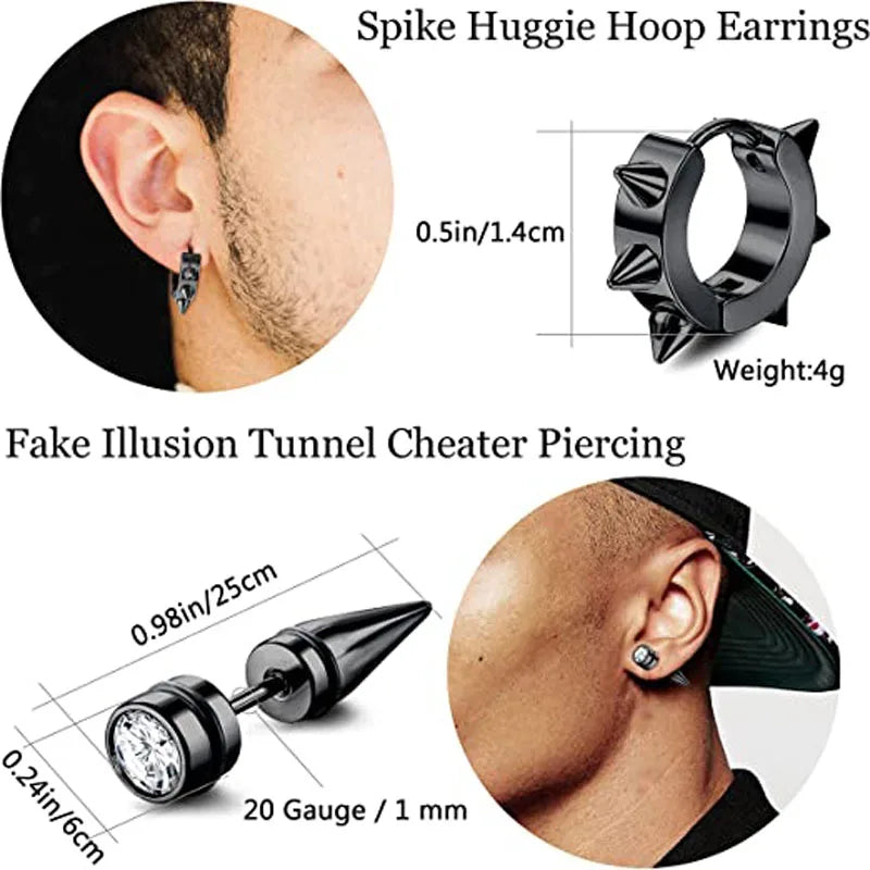 1-9 Pairs Black Stainless Steel Screw Stud Earrings For Men Women Piercing Small Huggie Hoop Earrings Set For Unisex