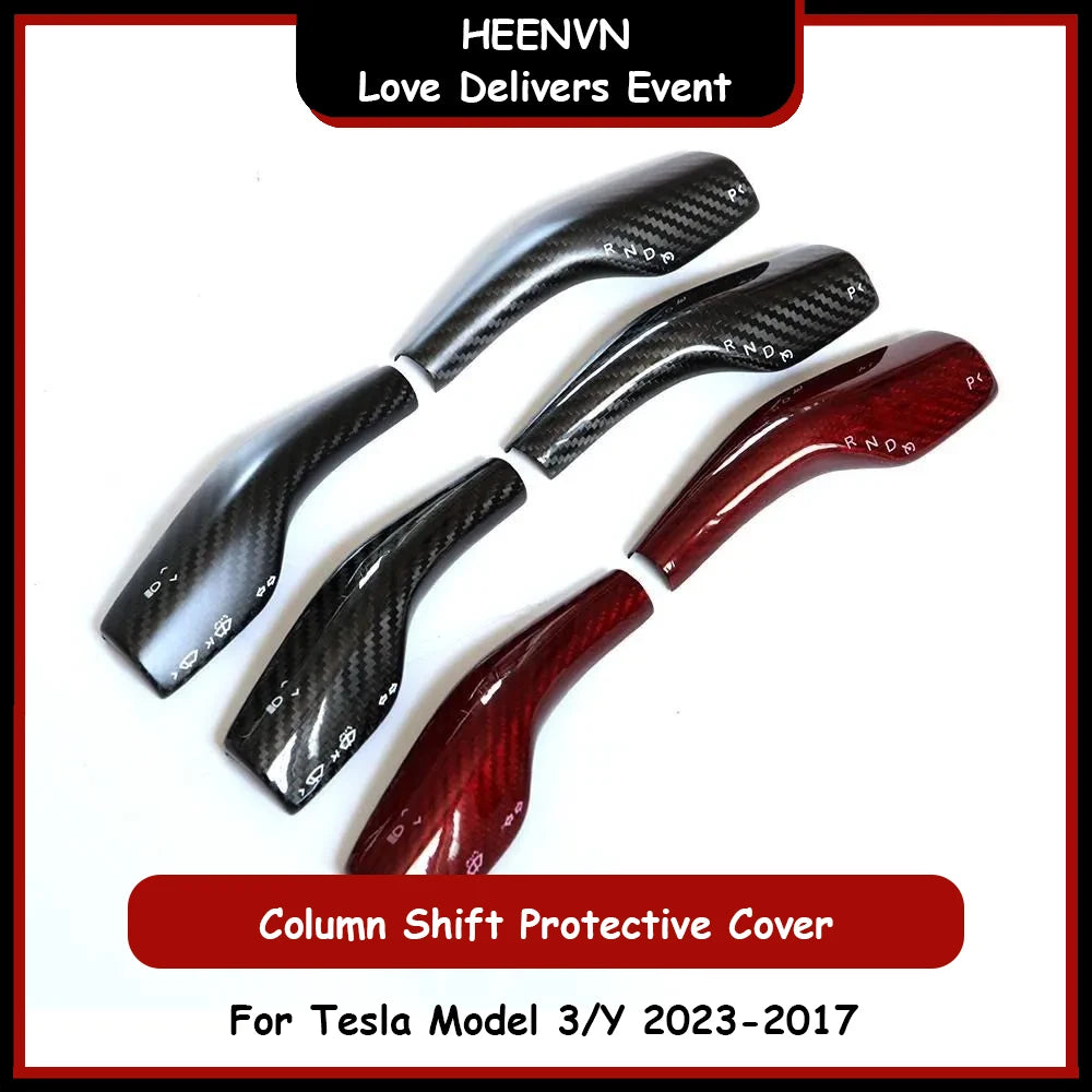 2PCS For Tesla Model 3 2023 Real Carbon Fiber Column Shift Protective Cover Decorative Stickers 2022 Tesla Model Y Accessories