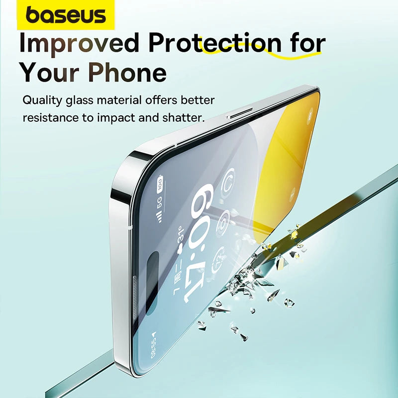 Baseus Crystal HD Tempered Glass for iPhone 15 Pro Max Screen Protector with Dust-Proof Installation Tool Full Protective Film