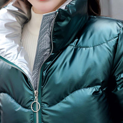 Glossy Winter Down Cotton Padded Jacket For Women Thick Bright Black Short Shiny Jacket Yellow Red Cotton Parkas Outwear